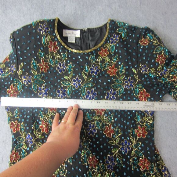 Lawrence Kazar Top Adult Women Beaded Floral  Short Sleeve Blouse Silk 2X Plus - Picture 13 of 16